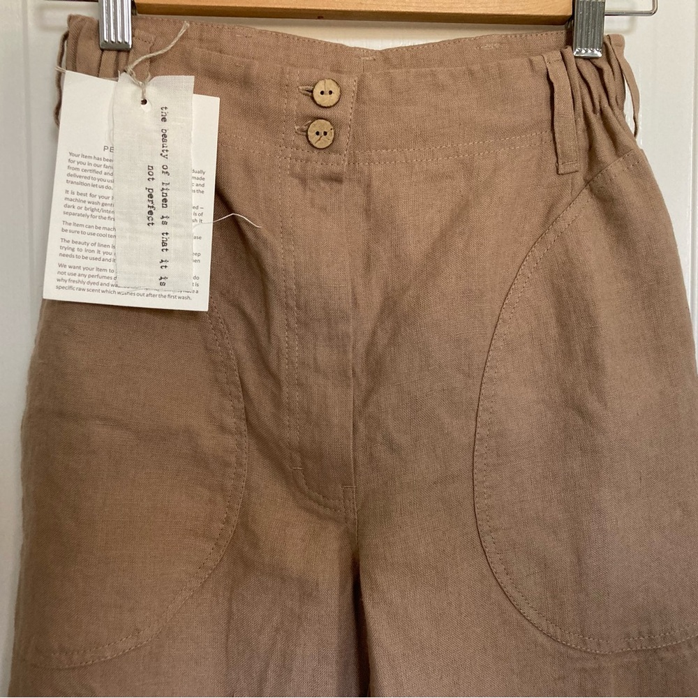 notPERFECTLINEN Sarah Linen pant in color Taupe, size S. BNWT